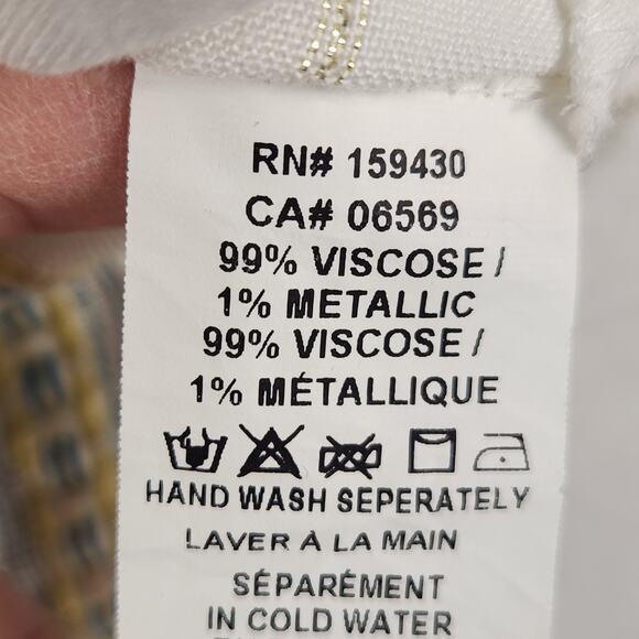 Elan Striped Button Up Shirt Women M Cream Blue Gold Metallic Made in India EUC - Picture 13 of 15